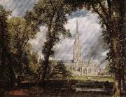 John Constable View of Salisbury Cathedral Grounds from the Bishop's House oil on canvas